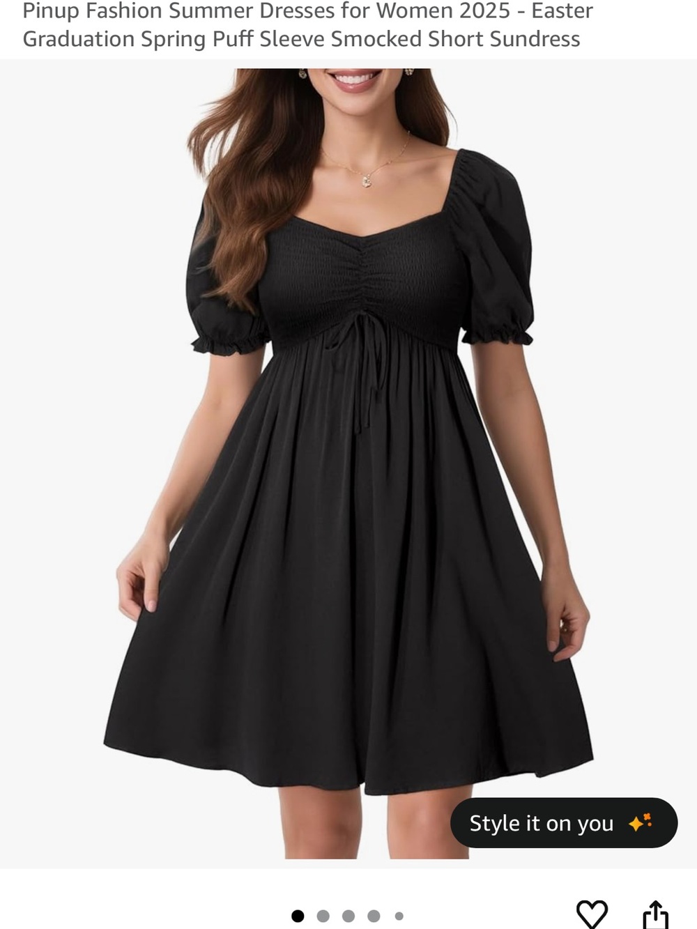 Smocked Puff Sleeve Mini Dress in Black